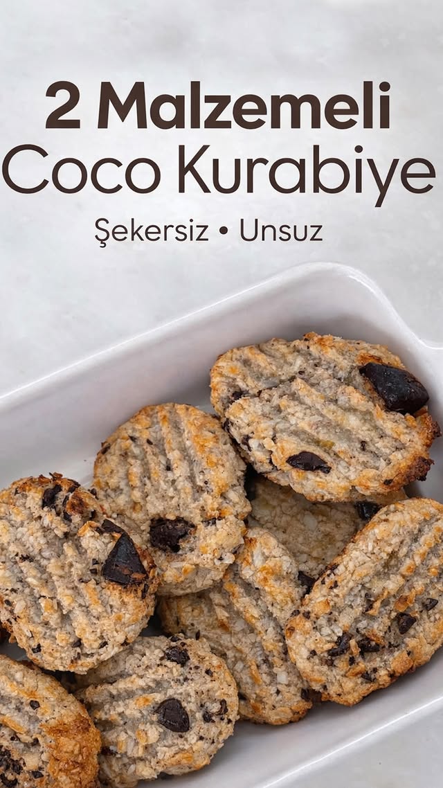 2 Malzemeli Hindistan Cevizli Kurabiye 🥥 Şekersiz • Unsuz • Pratik Hindistan cevizi ve muzun uyumuna…