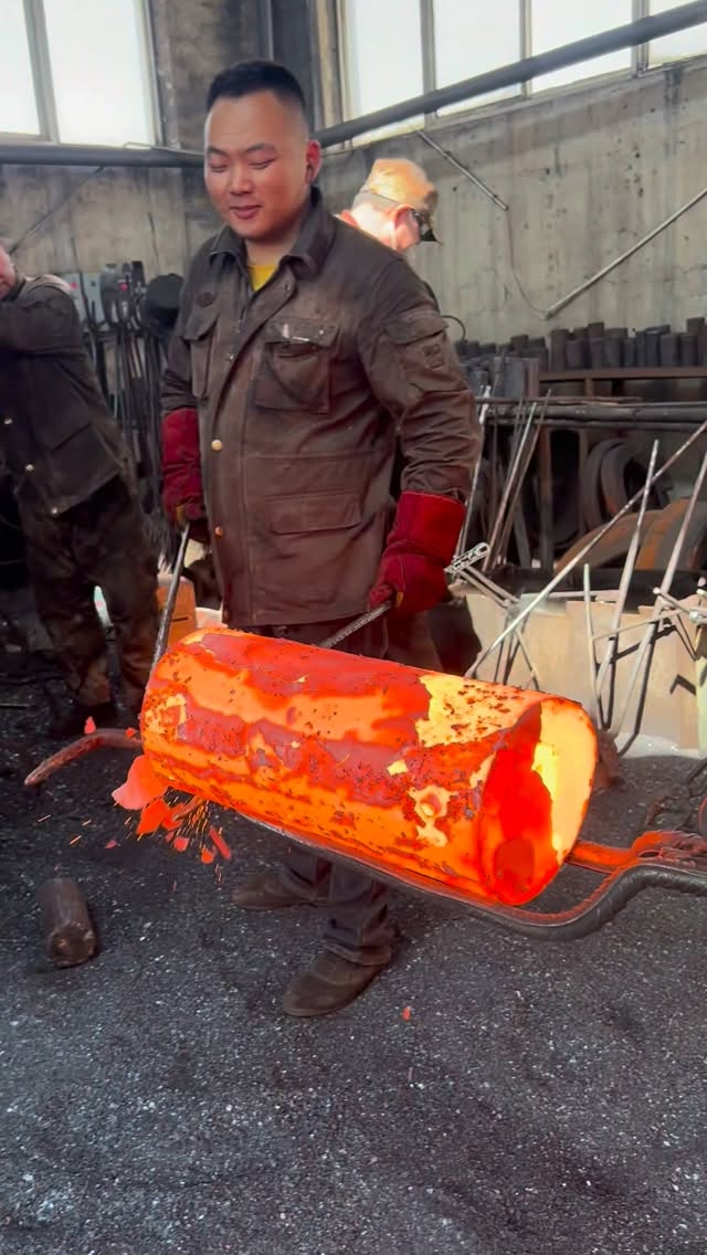 Red Hot Steel Crushed Under Giant Air Hammer P1 | #blacksmith #forging #satisfying