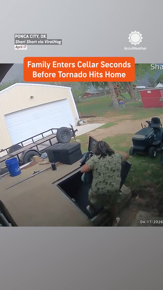 Close call! 🌪️ An Oklahoma couple and their pets ran to the cellar just seconds before a tornado hit…