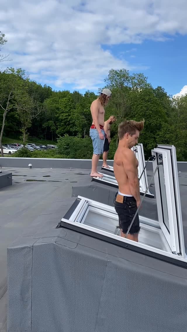 Most people use the door. We use the roof. This is what happens when three people have the same leve…