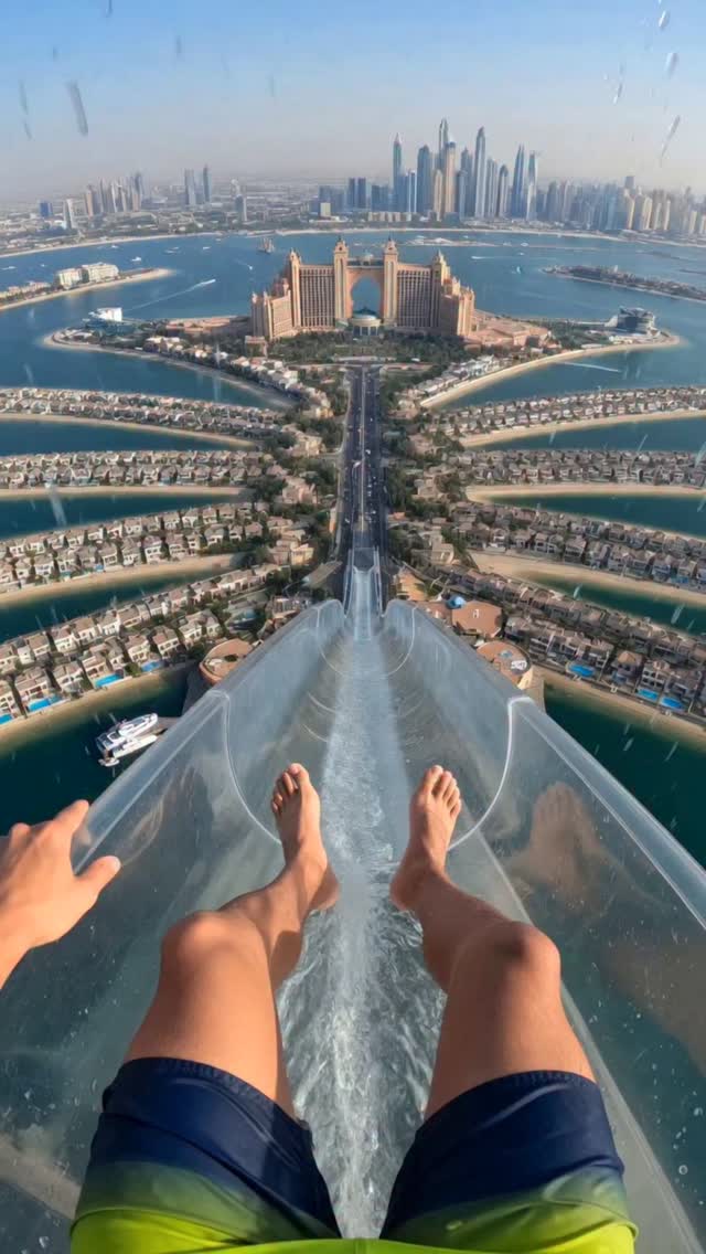 Would you dare to slide over the Palm Jumeirah at full speed? #waterslides #waterslide #waterslidefu…