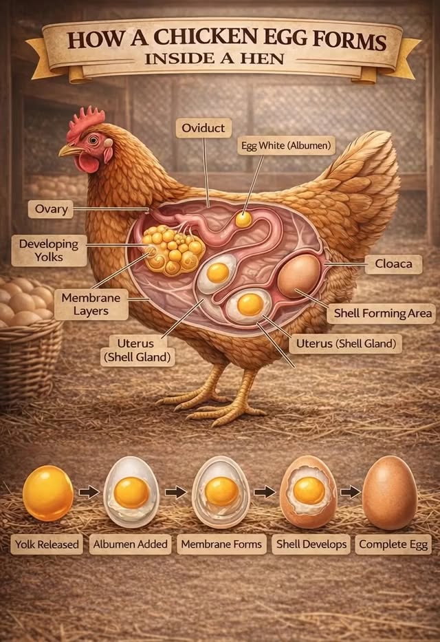 The process is actually amazing! It starts with the yolk forming in the ovary, then it travels throu…