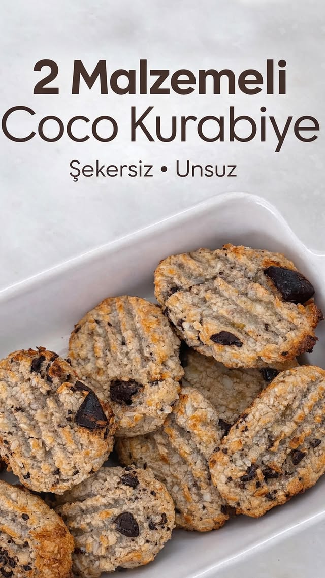 2 Malzemeli Hindistan Cevizli Kurabiye 🥥 Şekersiz • Unsuz • Pratik Hindistan cevizi ve muzun uyumuna…