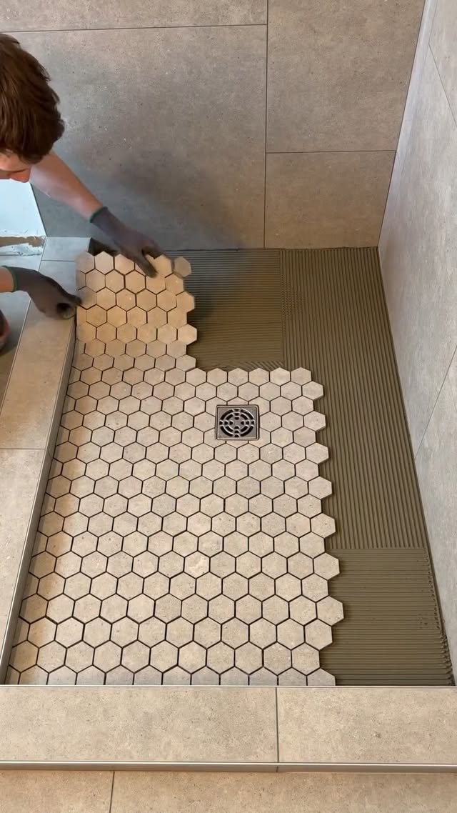 How to install mosaic tile floor #work #fyp #construction #asmr #floor