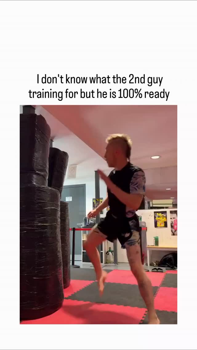 The X post shares a 19-second gym video contrasting two men training: one executes standard kicks an…