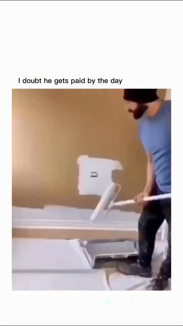 The post features a 31-second video of a painter quickly applying white paint over beige walls in an…