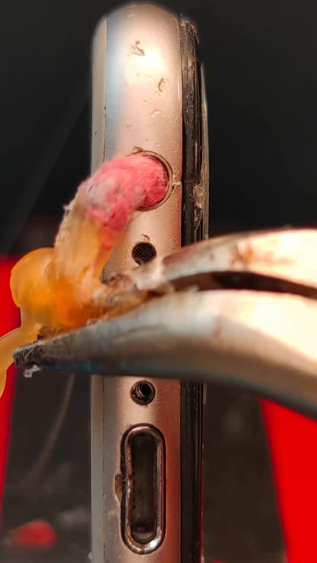 What the hell was inside the audio jack of this old iPhone?😳#satisfying #cleaning #asmr #waitforit
