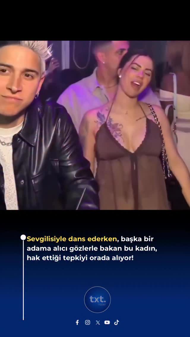 Sevgilisiyle dans ederken, başka bir adama alıcı gözlerle bakan bu kadın, hak ettiği tepkiyi orada a…
