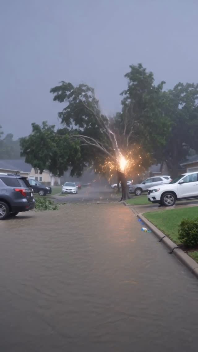 My crew… lightning cutting through trees, trunks snapping and crashing into the flooded street while…