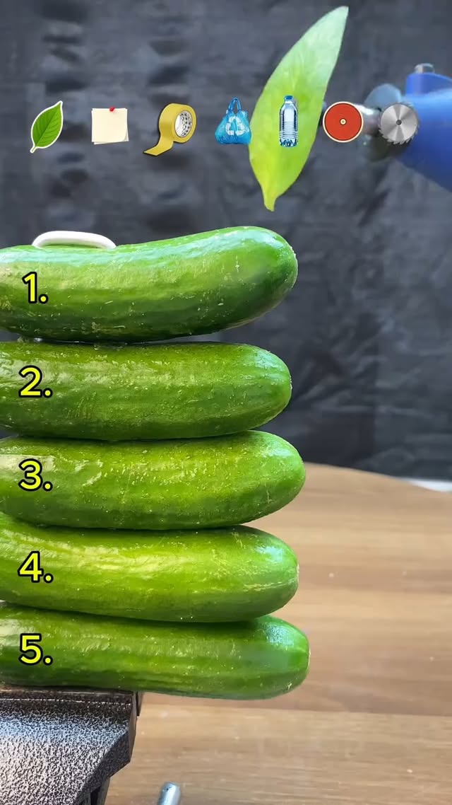 What tool can cut through five layers of cucumber??? #experiment #scienceexperiments #satisfying #fo…