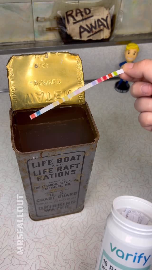 Trying one last water safety test on the 81 year old Life Boat emergency drinking water can! I hadn’…