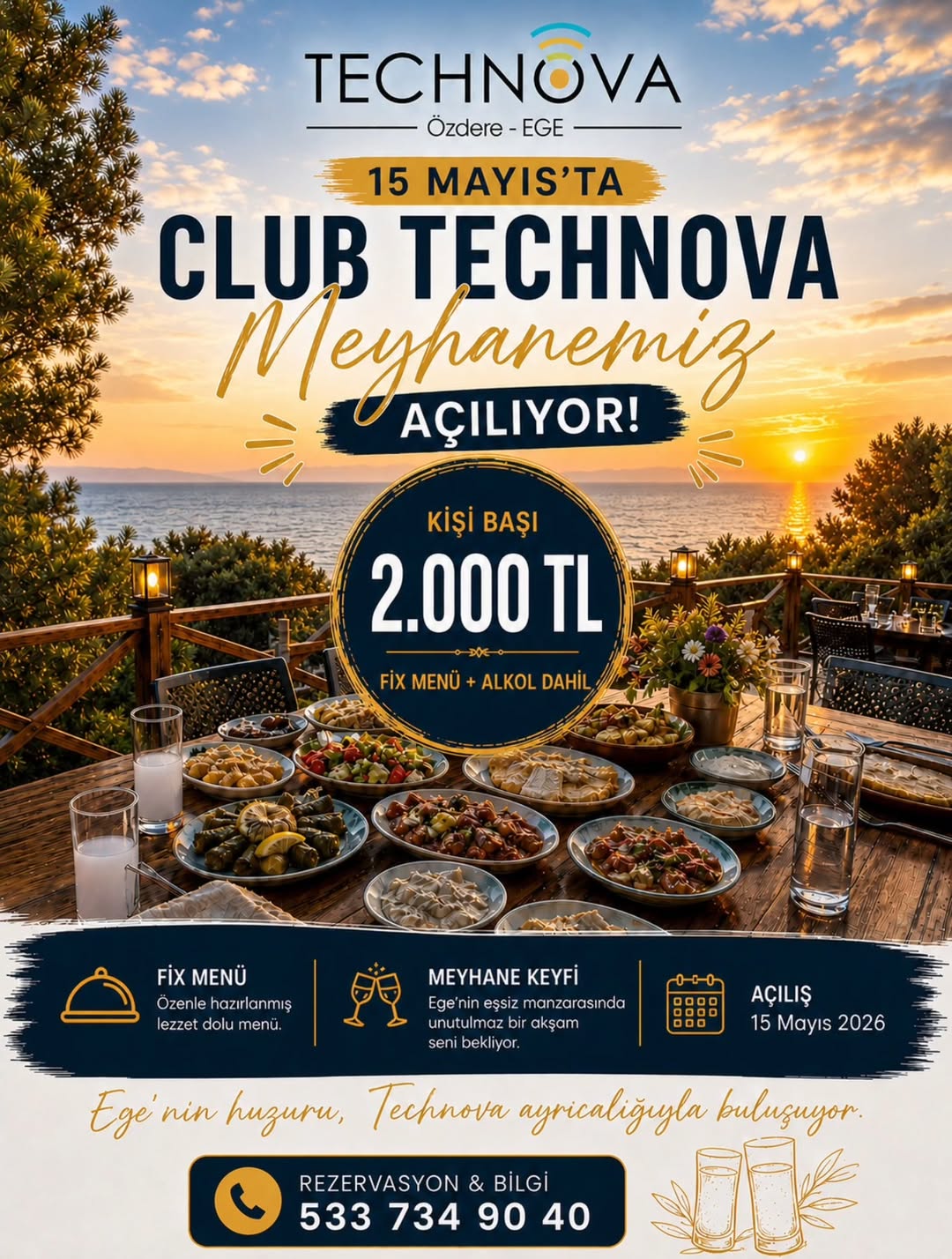 🍷 Ege’nin en keyifli akşamlarına hazır olun! 🌅 Club Technova Meyhanemiz 15 Mayıs’ta kapılarını açıyo…