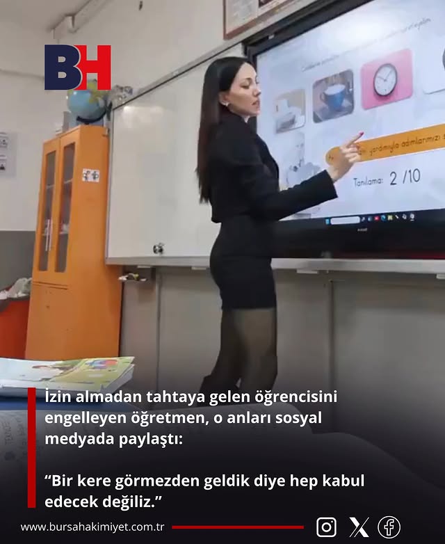 İzin almadan tahtaya gelen öğrencisini engelleyen öğretmen, o anları sosyal medyada paylaştı: “Bir k…