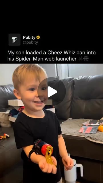 My son really turned into a full inventor for this one 😭 Found a Cheez Whiz can and decided it belon…