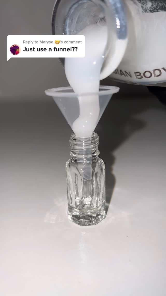 Someone told us to use a funnel to pour our perfumes… so we gave it a go. This is Arabian Body Musk …